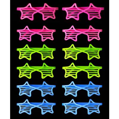 Retro Neon Fosforlu Yıldız Panjur Gözlük 12 Adet – 80’ler 90’lar Parti Stili