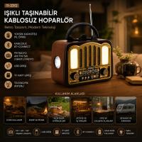 ŞARJLI - NOSTALJİ BLUETOOTH İBRELİ FM RADYO MP3 USB - TF PLAYER SPEAKER PL-4702