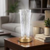 Silindirik Kristal Nokta Model LED Masa Lambası – Gold Tabanlı, Dokunmatik, 3 Renk Işık Modlu, Şarjlı Modern Dekoratif Gece Lambası