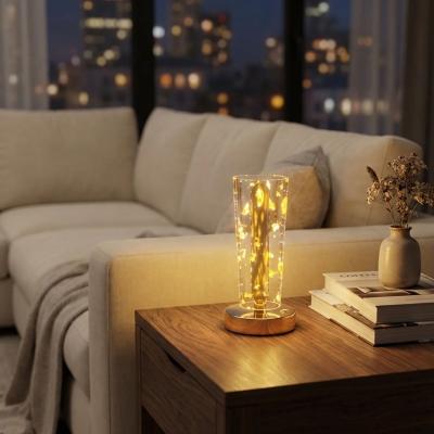 Silindirik Kristal Altın Toz Model LED Masa Lambası – Gold Tabanlı, Dokunmatik, 3 Renk Işık Modlu, Şarjlı Modern Dekoratif Gece Lambası