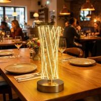 Silindirik Kristal Çizgi Model LED Masa Lambası – Gold Tabanlı, Dokunmatik, 3 Renk Işık Modlu, Şarjlı Modern Dekoratif Gece Lambası