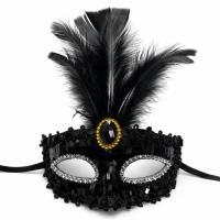 Siyah Renk Payetli Pullu Tüylü Parti Maskesi 17x20 cm