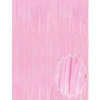 Soft Pembe Püsküllü Kapı Perdesi - Parti, Baby Shower, Cinsiyet Partisi 1x2 m