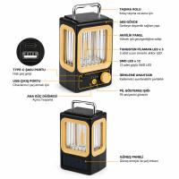 SOLAR - GÜNEŞ ENERJİLİ USB ŞARJLI NOSTALJİ SOLAR LAMBA 1500mAh HS-234