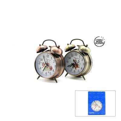 TWIN BELL ALARM CLOCK YUVARLAK MASA ÇALAR SAAT METAL KASA ESKİTME DESENLİ PİLLİ - IŞIKLI ÇAP: 10CM BGC-52 HERHANGİ BİR RENK GÖNDERİLİR