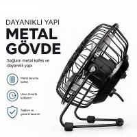 USB ŞARJLI - METAL GÖVDE 14.5X7.5X15CM MİNİ MASAÜSTÜ FAN - VANTİLATÖR EFN-482