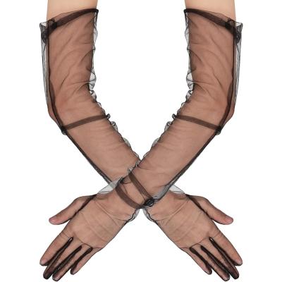 Uzun Boy Likralı Siyah Renk Yetişkin Mega Tül Eldiven 53 cm