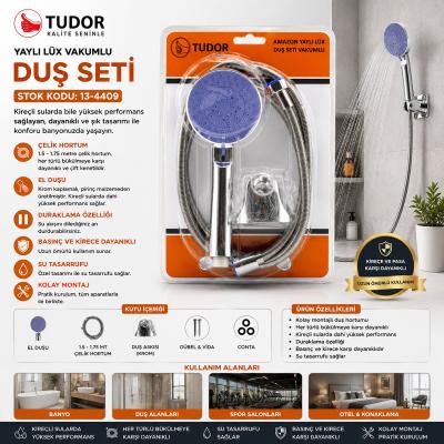 VAKUMLU - KROM LÜKS DUŞ SETİ METAL YAYLI HORTUM=150CM MAFSAL