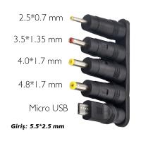 YERLİ ÜRETİM ÇOKLU YEDEK ADAPTÖR UÇ ÇEVİRİCİ (2.5x0.7MM- 4.8x1.7MM- 3.0X1.1MM-4.0X1.7MM- MICRO USB)