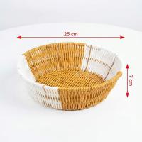 Yuvarlak Çift Renkli Plastik Rattan Ekmek ve Meyve Sepeti - Çok Amaçlı Banyo ve Mutfak Düzenleyici - Yıkanabilir Tezgâh Üstü Organizer