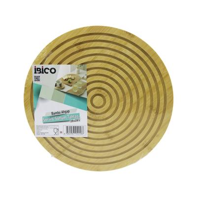 YUVARLAK  ÇAP: 28CM  ÇİFT TARAFLI= DÜZ - KANALLI AHŞAP BAMBU SERVİS SUNUM TAHTASI TEPSİ