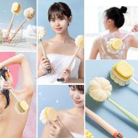 2'si 1 Arada Çift Taraflı Uzun Saplı Fırçalı Banyo Vücut Sırt Fırçası Banyo Lifi