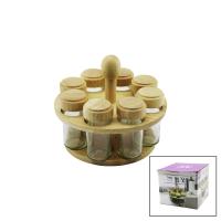 8PCS   YUVARLAK   CAM - BAMBU KAPAK TUZLUK - BAHARATLIK  BAMBU STAND