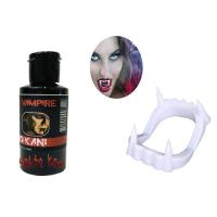 Beyaz Renk Çift Damak Takma Vampir Dişi ve 50 gr Tiyatro Kanı