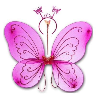 Fuşya Renk Kelebek Kanadı Tacı ve Sopası 50x37 cm