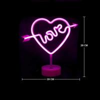 Kalpli Love Yazılı Dekoratif Neon Pilli Led Masa ve Gece Lambası