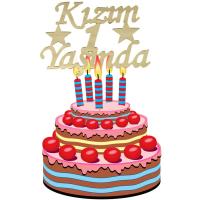 Kızım 1 Yaşında İlk Yaş Doğum Günü Partisi Pleksi Pasta Süsü Altın Renk