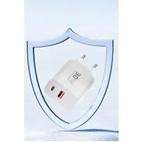 Konfulon C89Q 1 Adet 30W Type-C ve 1 Adet 22.5W USB Çıkışlı Ekstra DL49 1M USB to Type-C Kablolu PD Şarj Cihazı - Beyaz