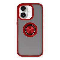 Newface iPhone 16 Kılıf Montreal Yüzüklü Silikon Kapak - Kırmızı
