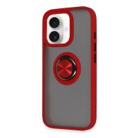 Newface iPhone 16 Kılıf Montreal Yüzüklü Silikon Kapak - Kırmızı