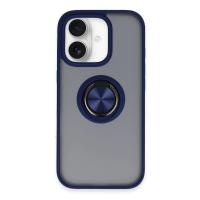 Newface iPhone 16 Kılıf Montreal Yüzüklü Silikon Kapak - Lacivert
