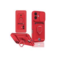 Newface iPhone 16 Kılıf Zuma Kartvizitli Yüzüklü Silikon - Kırmızı