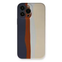 Newface iPhone 13 Pro Kılıf Ebruli Lansman Silikon - Lacivert-Krem