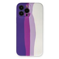 Newface iPhone 13 Pro Kılıf Ebruli Lansman Silikon - Mor-Beyaz