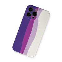 Newface iPhone 13 Pro Kılıf Ebruli Lansman Silikon - Mor-Beyaz