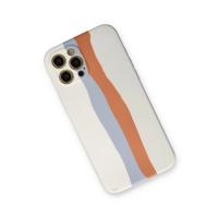 Newface iPhone 12 Pro Max Kılıf Ebruli Lansman Silikon - Beyaz-Turuncu