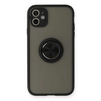 Newface iPhone 11 Kılıf Montreal Yüzüklü Silikon Kapak - Siyah