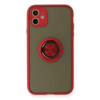 Newface iPhone 11 Kılıf Montreal Yüzüklü Silikon Kapak - Kırmızı