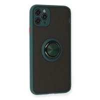 Newface iPhone 11 Pro Kılıf Montreal Yüzüklü Silikon Kapak - Yeşil