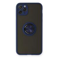 Newface iPhone 11 Pro Max Kılıf Montreal Yüzüklü Silikon Kapak - Lacivert