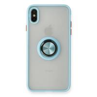 Newface iPhone X Kılıf Montreal Yüzüklü Silikon Kapak - Buz Mavi