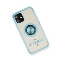 Newface iPhone 12 Mini Kılıf Montreal Yüzüklü Silikon Kapak - Buz Mavi