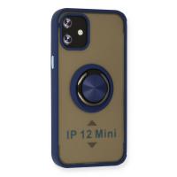 Newface iPhone 12 Mini Kılıf Montreal Yüzüklü Silikon Kapak - Lacivert