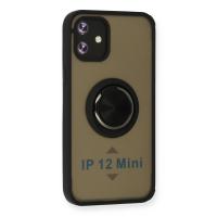 Newface iPhone 12 Kılıf Montreal Yüzüklü Silikon Kapak - Siyah