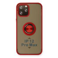 Newface iPhone 12 Pro Max Kılıf Montreal Yüzüklü Silikon Kapak - Kırmızı