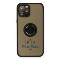 Newface iPhone 12 Pro Max Kılıf Montreal Yüzüklü Silikon Kapak - Siyah