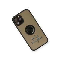 Newface iPhone 12 Pro Max Kılıf Montreal Yüzüklü Silikon Kapak - Siyah