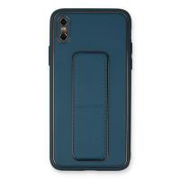 Newface iPhone X Kılıf Coco Deri Standlı Kapak - Mavi