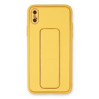 Newface iPhone XS Max Kılıf Coco Deri Standlı Kapak - Sarı