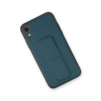 Newface iPhone XR Kılıf Coco Deri Standlı Kapak - Mavi