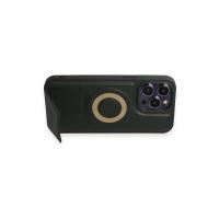 Newface iPhone 14 Pro Kılıf Merkür Magneticsafe Standlı Kapak - Koyu Yeşil