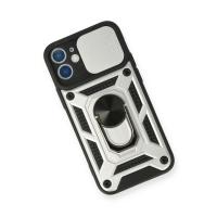 Newface iPhone 12 Kılıf Pars Lens Yüzüklü Silikon - Gümüş