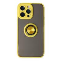 Newface iPhone 14 Pro Kılıf Montreal Yüzüklü Silikon Kapak - Sarı