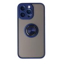 Newface iPhone 14 Pro Kılıf Montreal Yüzüklü Silikon Kapak - Lacivert