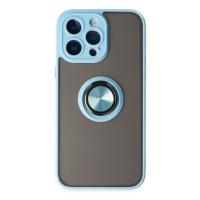 Newface iPhone 14 Pro Max Kılıf Montreal Yüzüklü Silikon Kapak - Buz Mavi