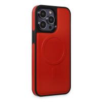 Newface iPhone 14 Pro Kılıf Ozzi Magsafe Deri Kapak - Kırmızı
